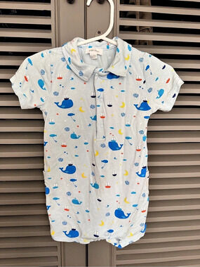 Angel Dear Bubbly Sailor Whales Polo Shortie Romper 12-18M